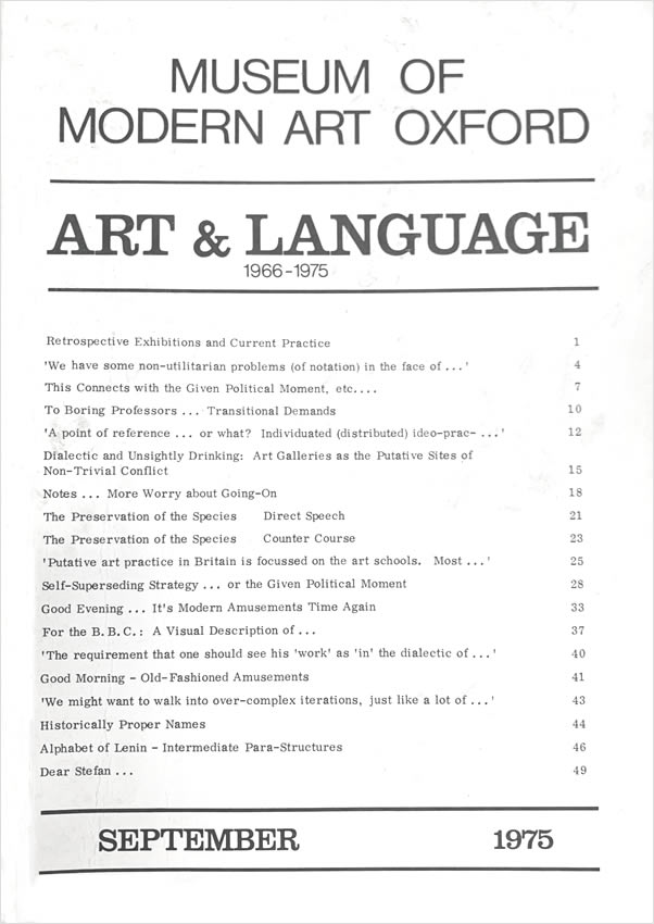 Art & Language 1966-1975, Selected essays / Art & Language