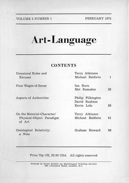  Art-Language: Vol. 2, No. 1 (February) 1972) / Philip Pilkington, Ian Burn, Kevin Lole, Michael Baldwin, Terry Atkinson, Harold Hurrell, Graham Howard