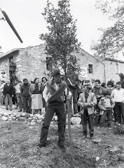 Joseph Beuys plants an oak in Bolognano, Italy, May 1984 