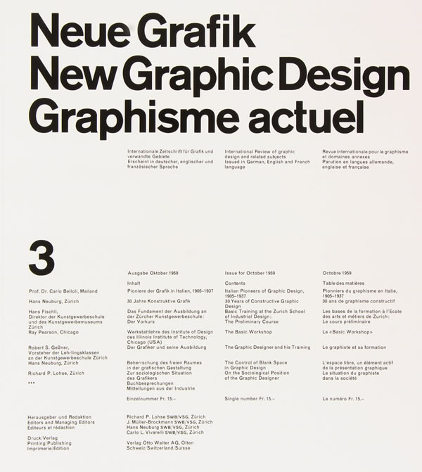Neue Grafik / New Graphic Design / Graphisme actuel, 3, October 1959.
