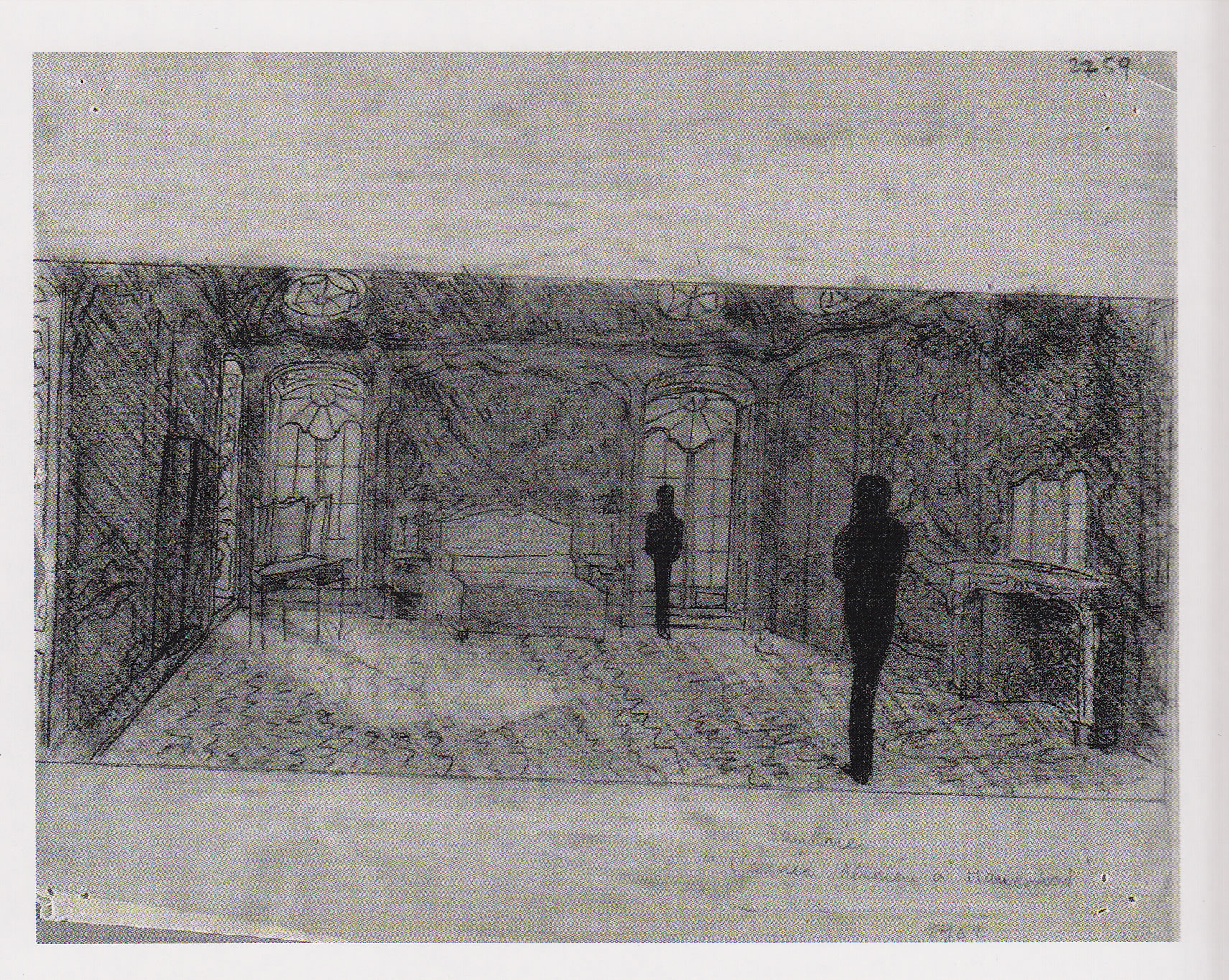 Jacques Saulnier, Design for the decor for Last Year at Marienbad, charcoal on paper, 1960.