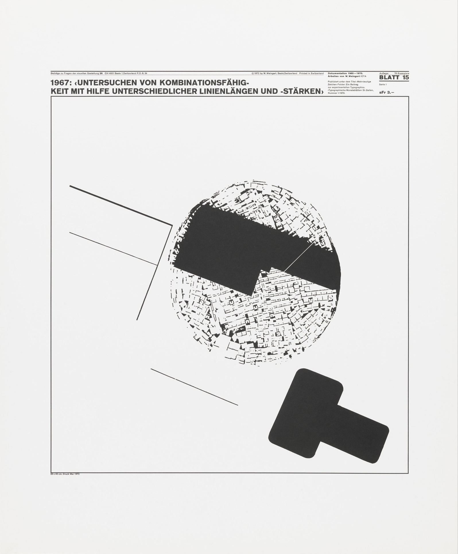 Wolfgang Weingart: Beiträge zu Fragen der visuellen Gestaltung 28, Blatt 15 from the portfolio Dokumentation 1960—1970, Arbeiten von W. Weingart, Designed 1967. Lithograph. (58.74 x 48.9 cm)