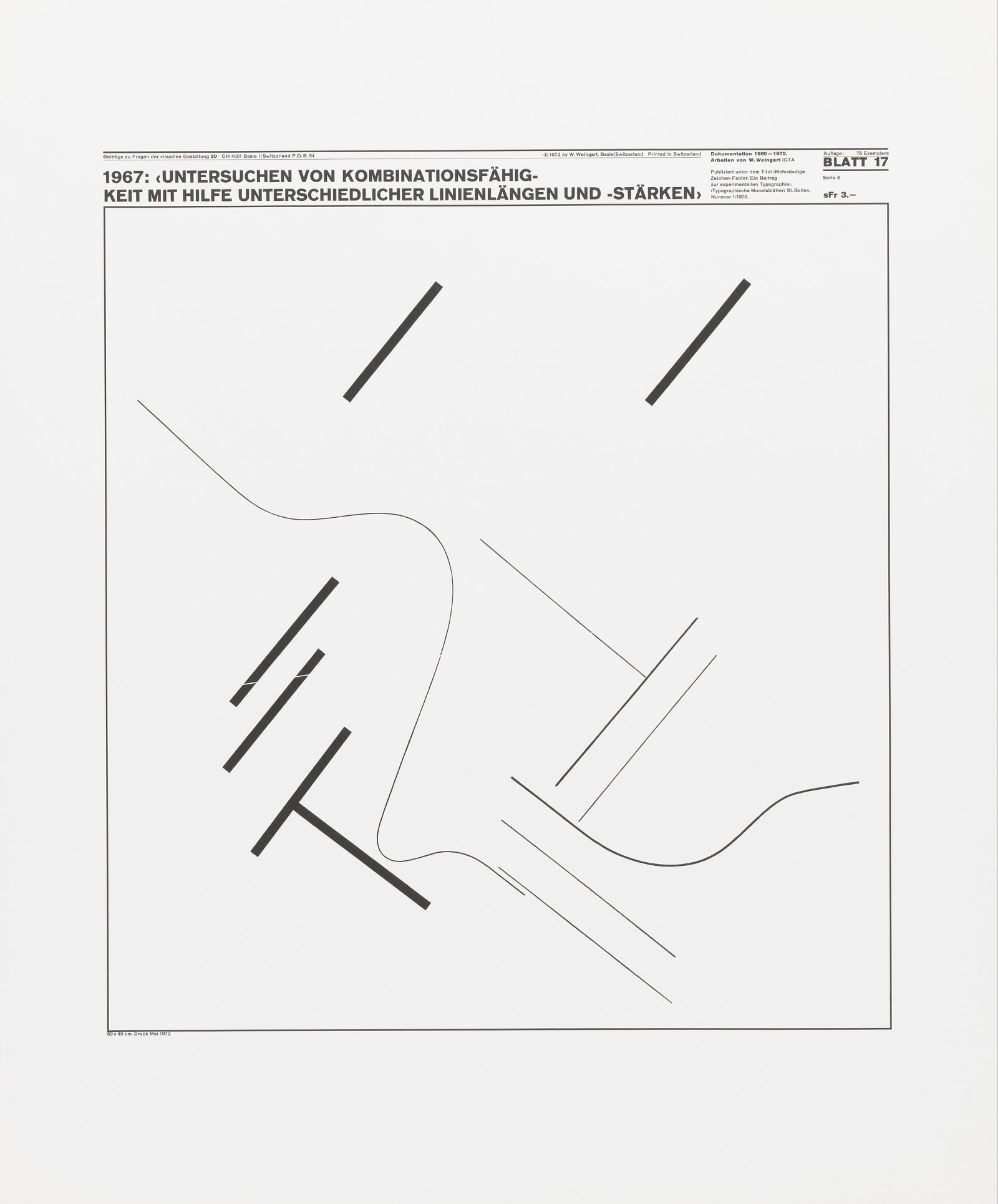 Wolfgang Weingart: Beiträge zu Fragen der visuellen Gestaltung 30, Blatt 17 from the portfolio Dokumentation 1960—1970, Arbeiten von W. Weingart, Designed 1967. Lithograph. (58.9 x 49 cm)