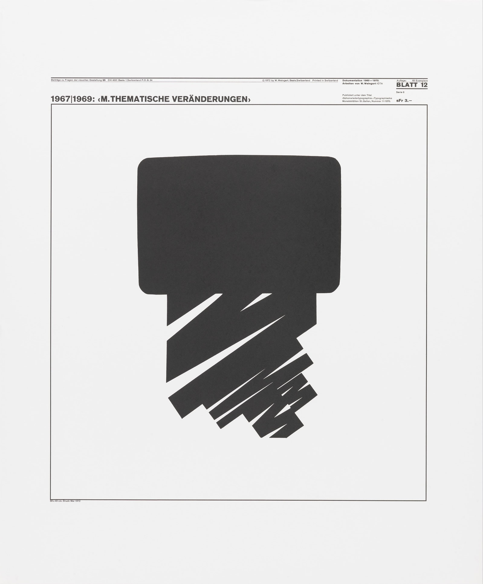 Wolfgang Weingart: Beiträge zu Fragen der visuellen Gestaltung 25, Blatt 12 from the portfolio Dokumentation 1960—1970, Arbeiten von W. Weingart, Designed 1967-69. Lithograph. (58.9 x 49 cm)