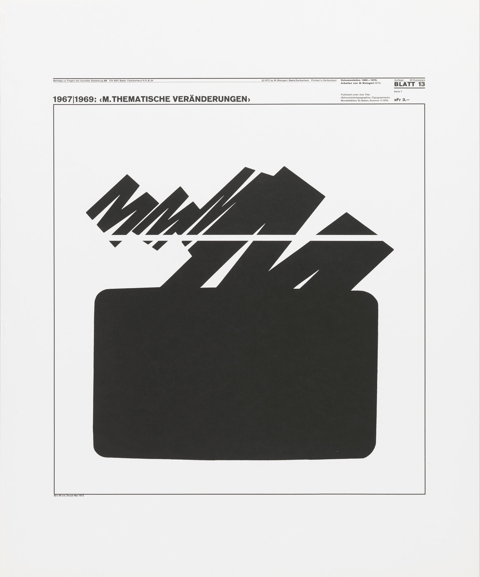 Wolfgang Weingart: Beiträge zu Fragen der visuellen Gestaltung 26, Blatt 13 from the portfolio Dokumentation 1960—1970, Arbeiten von W. Weingart, Designed 1967-69. Lithograph. (58.9 x 49 cm) 