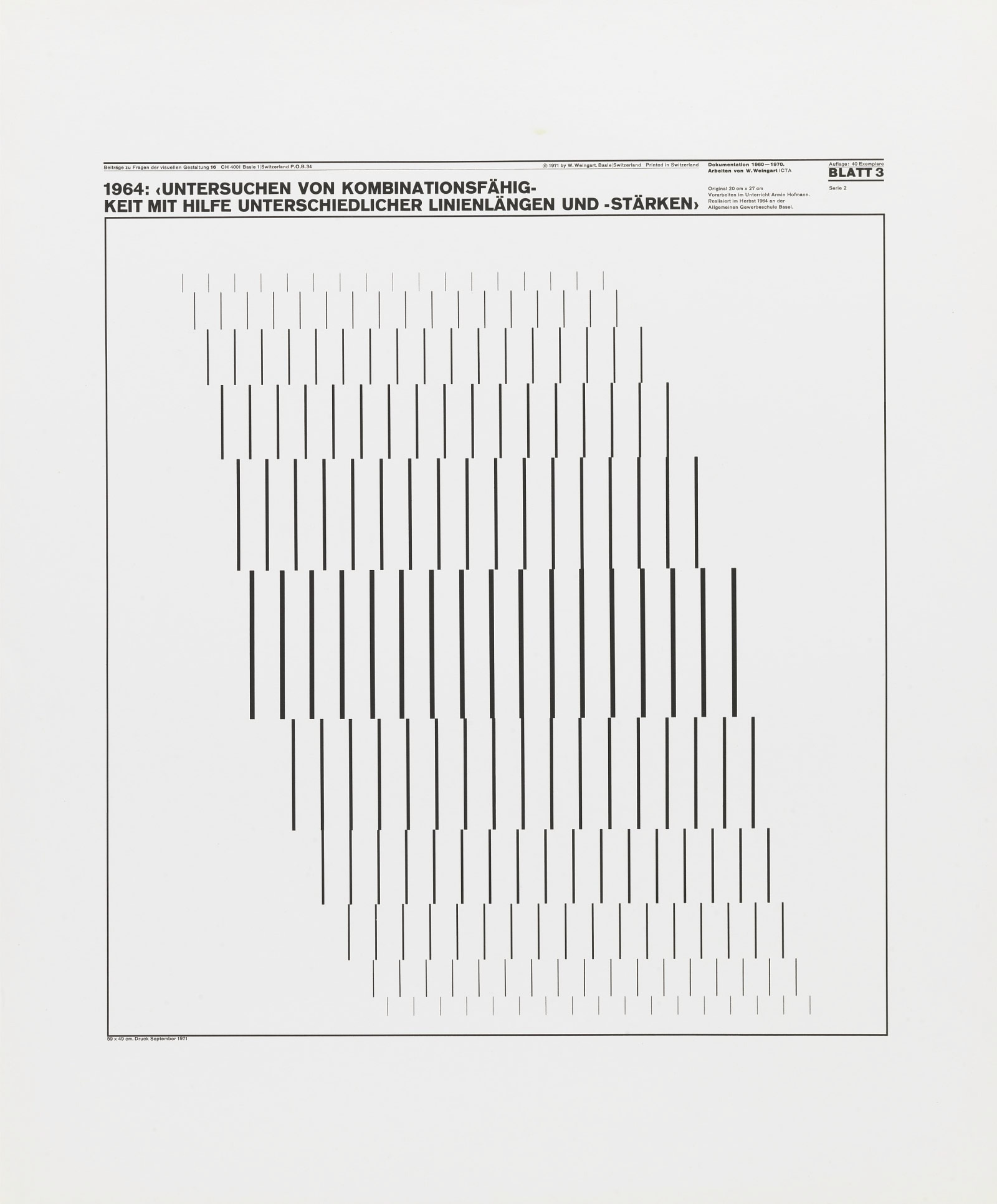 Wolfgang Weingart: Beiträge zu Fragen der visuellen Gestaltung 16, Blatt 3 from the portfolio Dokumentation 1960—1970, Arbeiten von W. Weingart, Designed 1964. Lithograph. (58.74 x 48.9 cm)