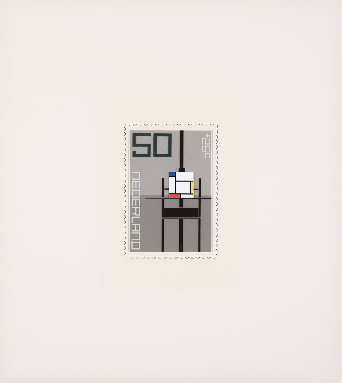 Wim Crouwel: First design for postage stamps Netherlands 1983. De Stijl Painting: Mondriaan. 1982