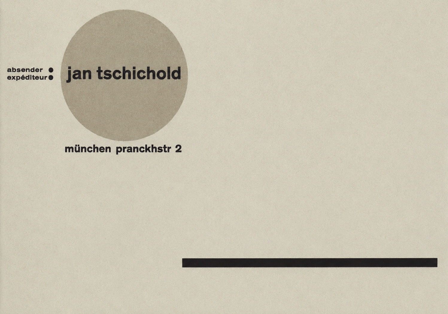 Jan Tschichold. Promotional postcard, 1928, (10.5 x 14.8 cm) 