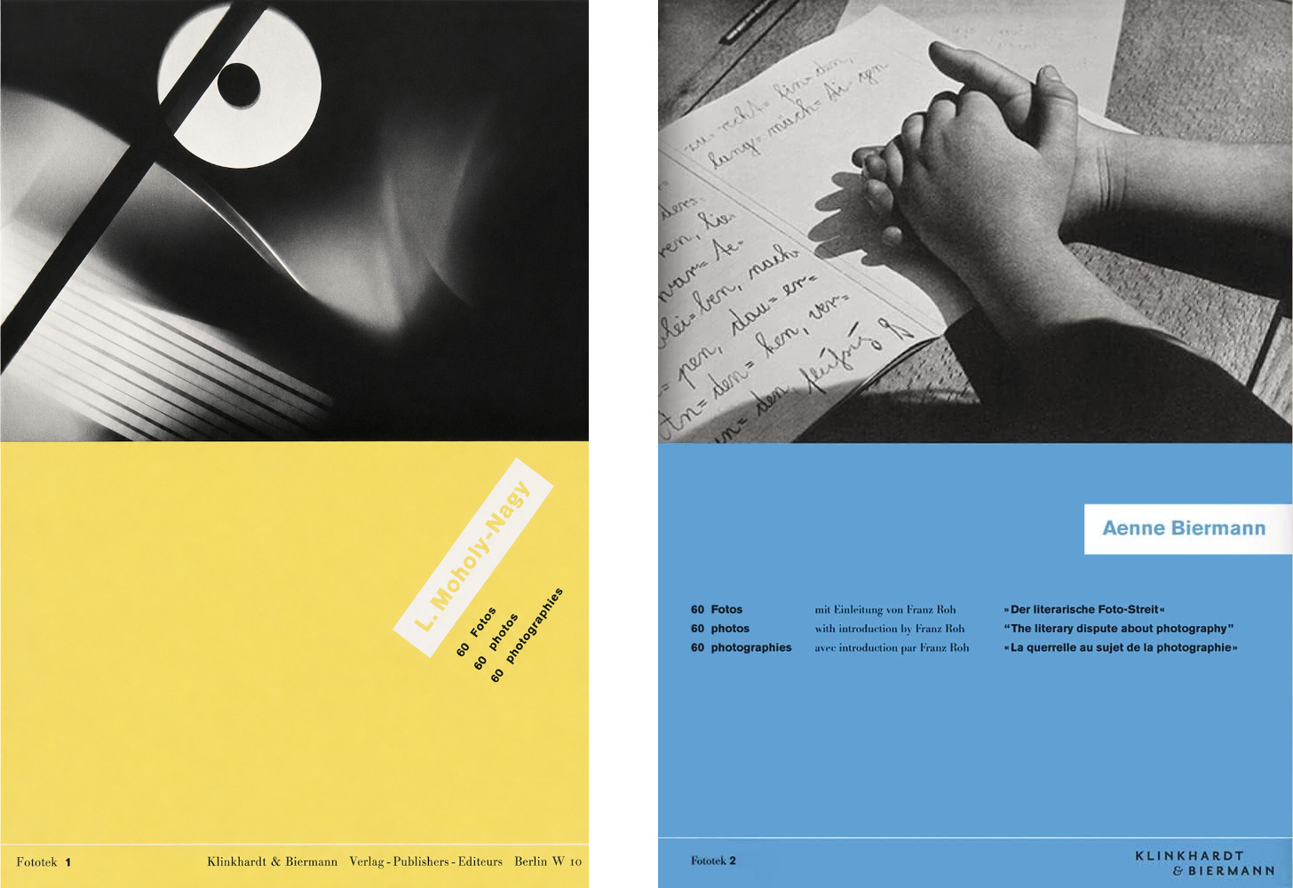 Jan Tschichold. Cover of L. Moholy-Nagy: Fototek, no. 1. 1930. Photolithograph (25.1 x 17.5 x .3 cm) / Cover of Aenne Biermann: Fototek, no. 2. 1930. Photolithograph (25.1 x 17.5 x .3 cm)