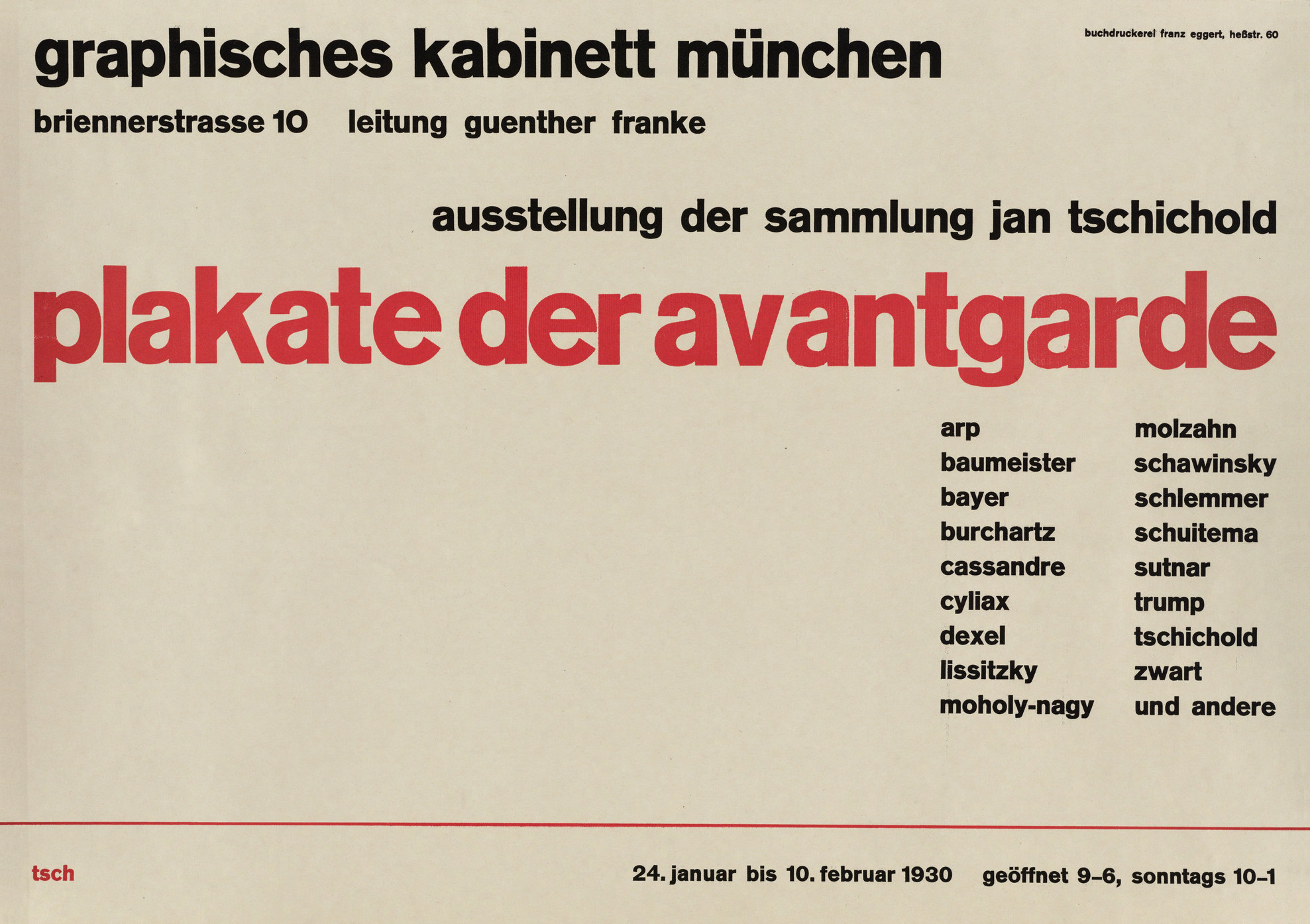 Jan Tschichold. Poster: Plakate der Avantgarde. 1930 Letterpress (42.4 x 59.8 cm)