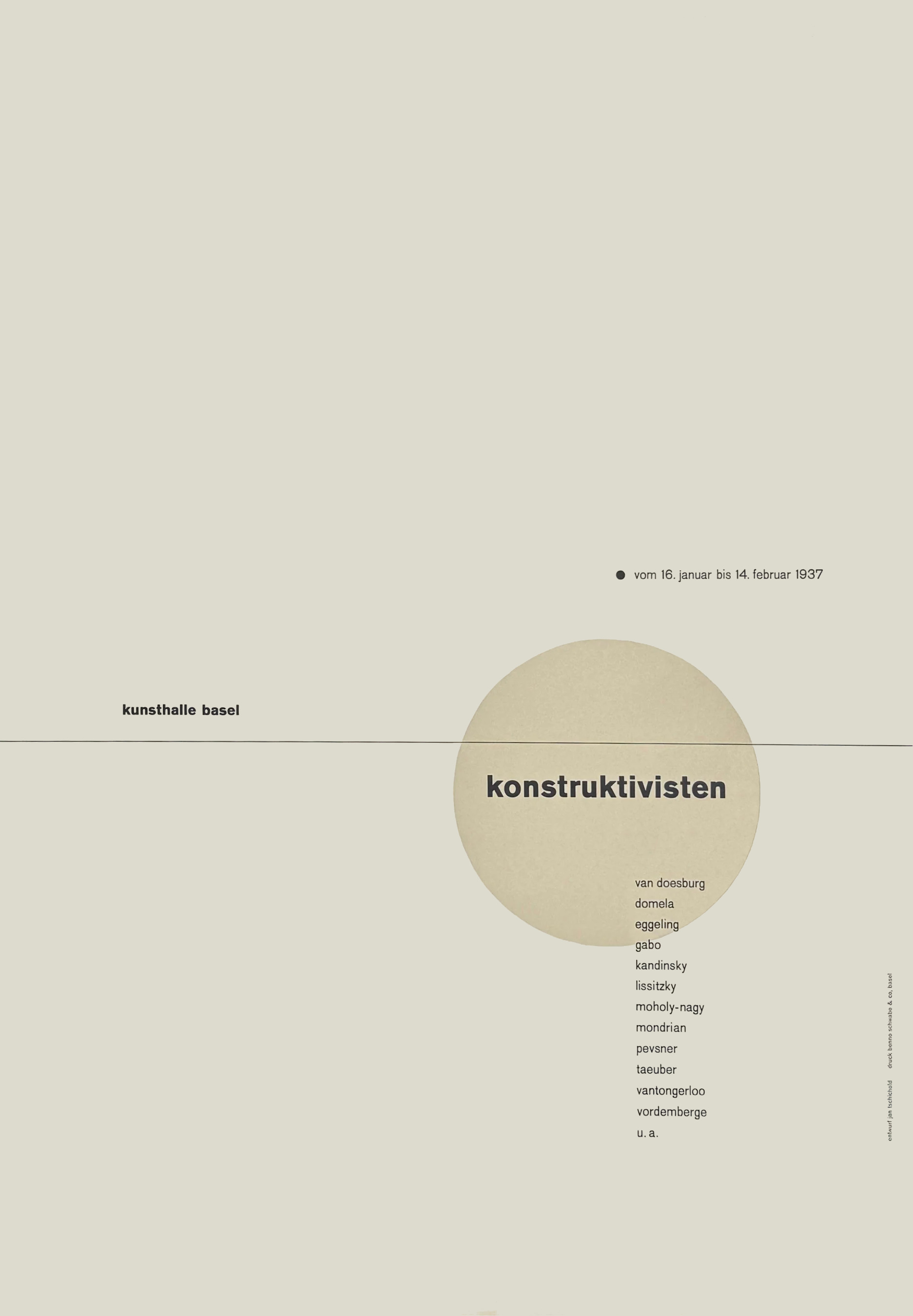 Jan Tschichold. Poster: Die Konstructivisten, Kunsthalle Basel, 1937 Photolithograph (124.5 x 90.2 cm)