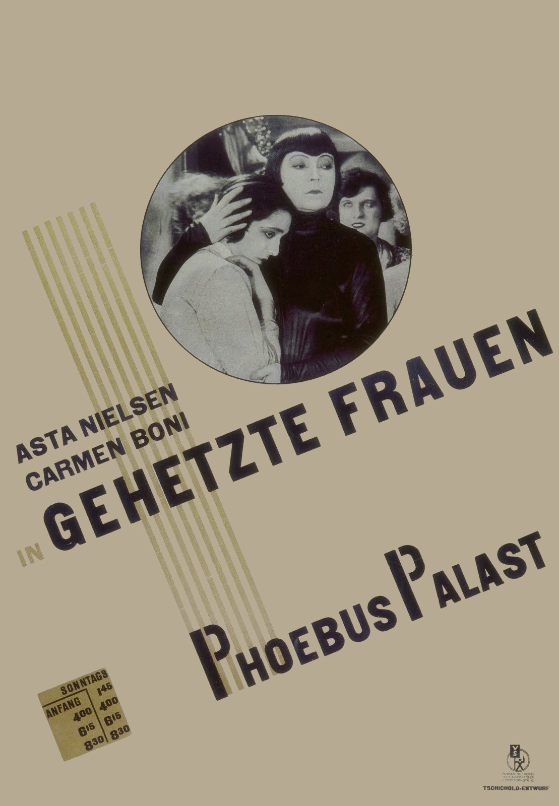 Jan Tschichold. Poster: Gehetze Frauen 1927 Photolithograph and letterpress (118.4 x 83.5 cm)