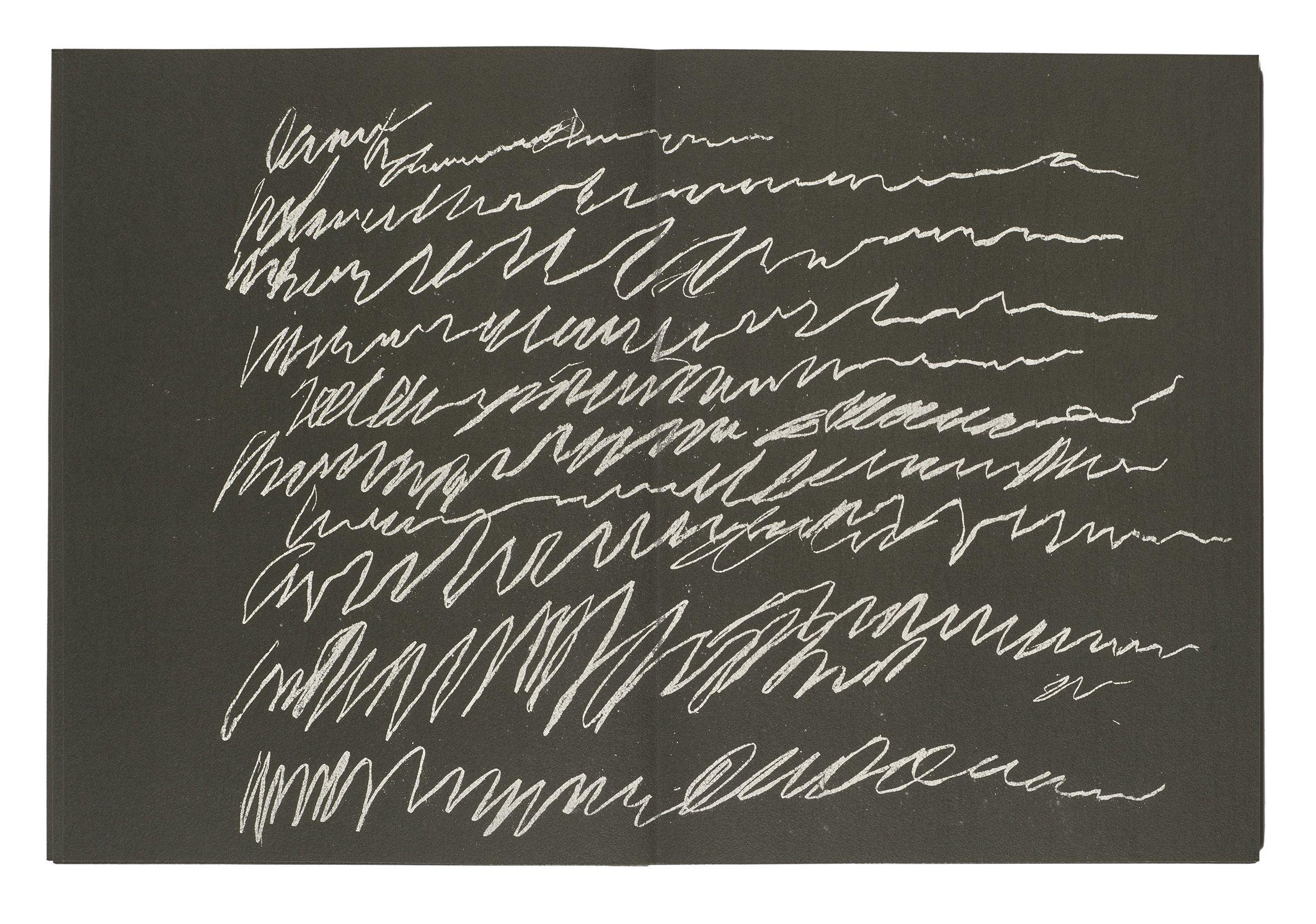 Cy Twombly: 8 ODI DI ORAZIO 1968 / Series II: 16 screenprints, folded in the centre, printed recto and verso on 8 sheets of black rag board / Paper size 39.7 x 29.8 cm / Edition 70 (31-100) / Bastian 20.