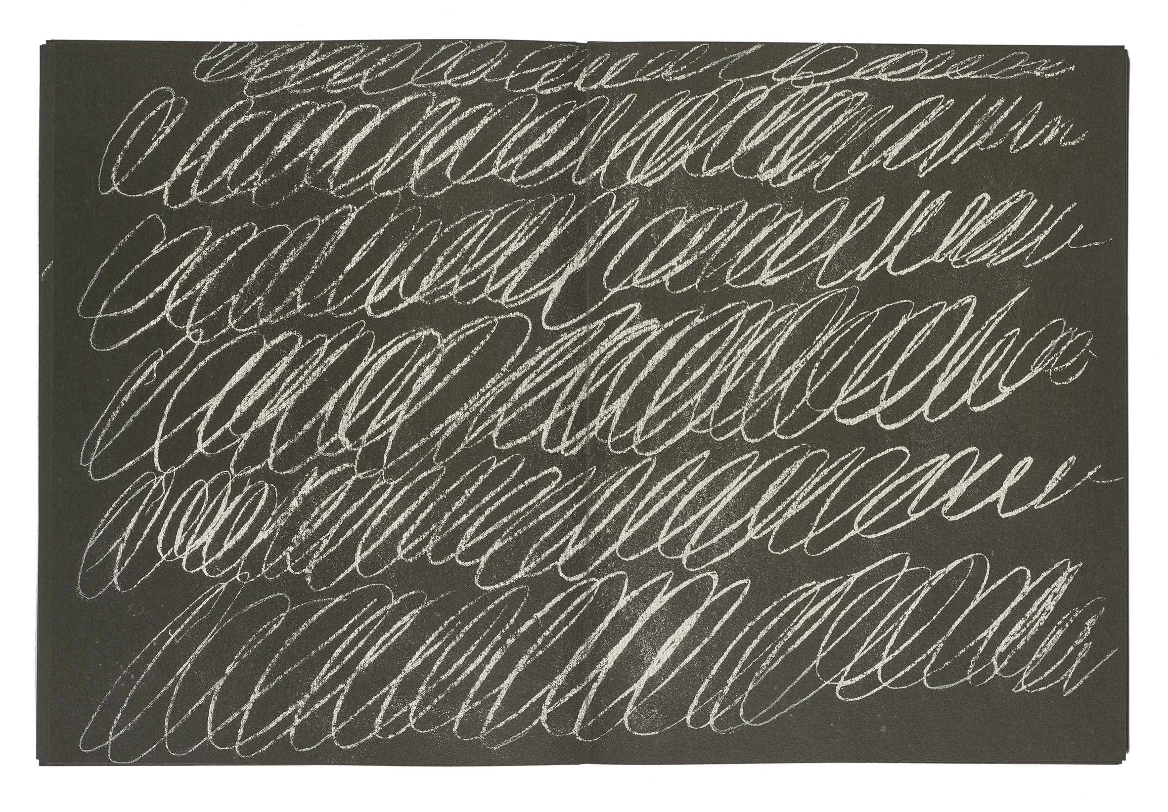 Cy Twombly: 8 ODI DI ORAZIO 1968 / Series II: 16 screenprints, folded in the centre, printed recto and verso on 8 sheets of black rag board / Paper size 39.7 x 29.8 cm / Edition 70 (31-100) / Bastian 20.