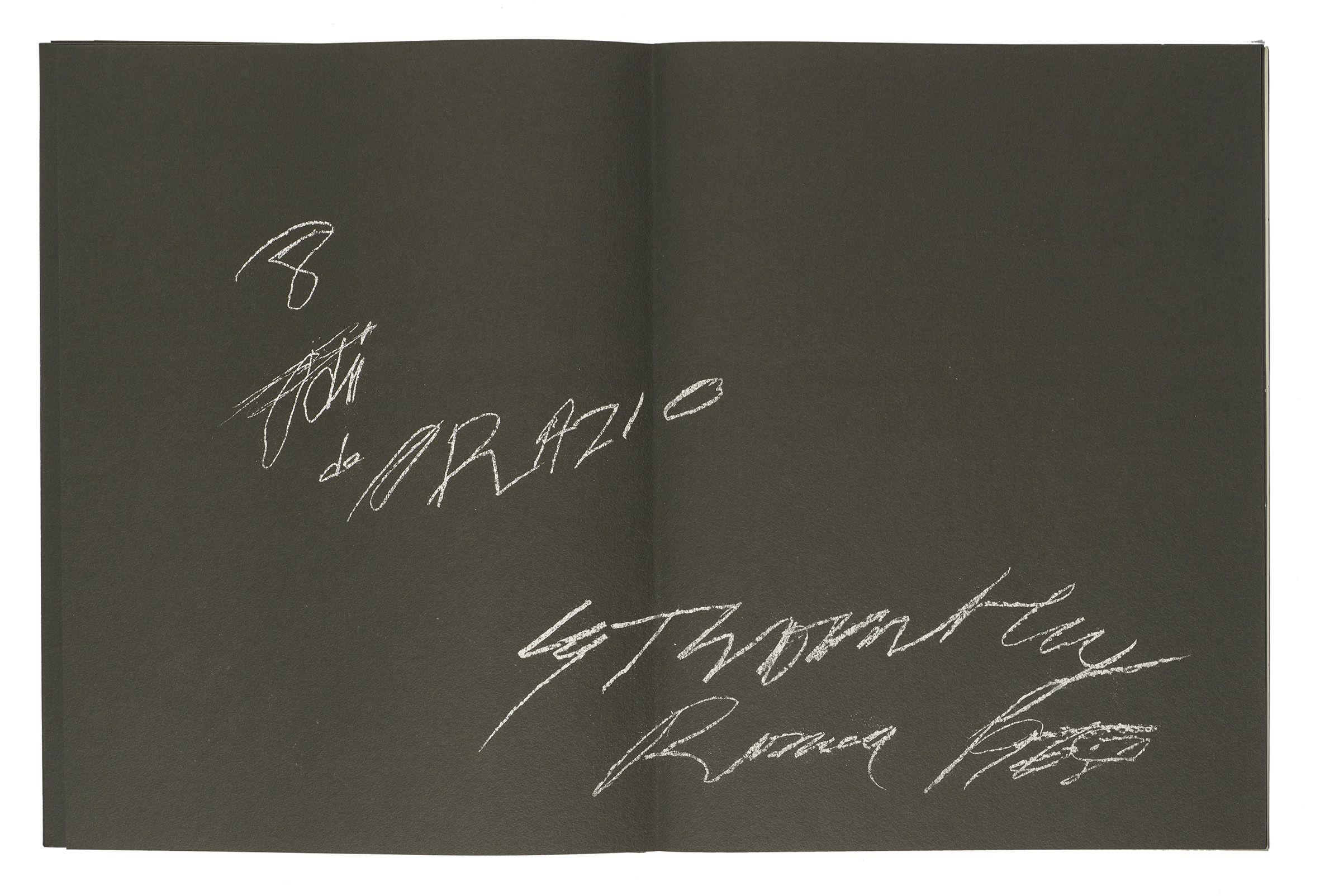 Cy Twombly: 8 ODI DI ORAZIO 1968 / Series II: 16 screenprints, folded in the centre, printed recto and verso on 8 sheets of black rag board / Paper size 39.7 x 29.8 cm / Edition 70 (31-100) / Bastian 20.