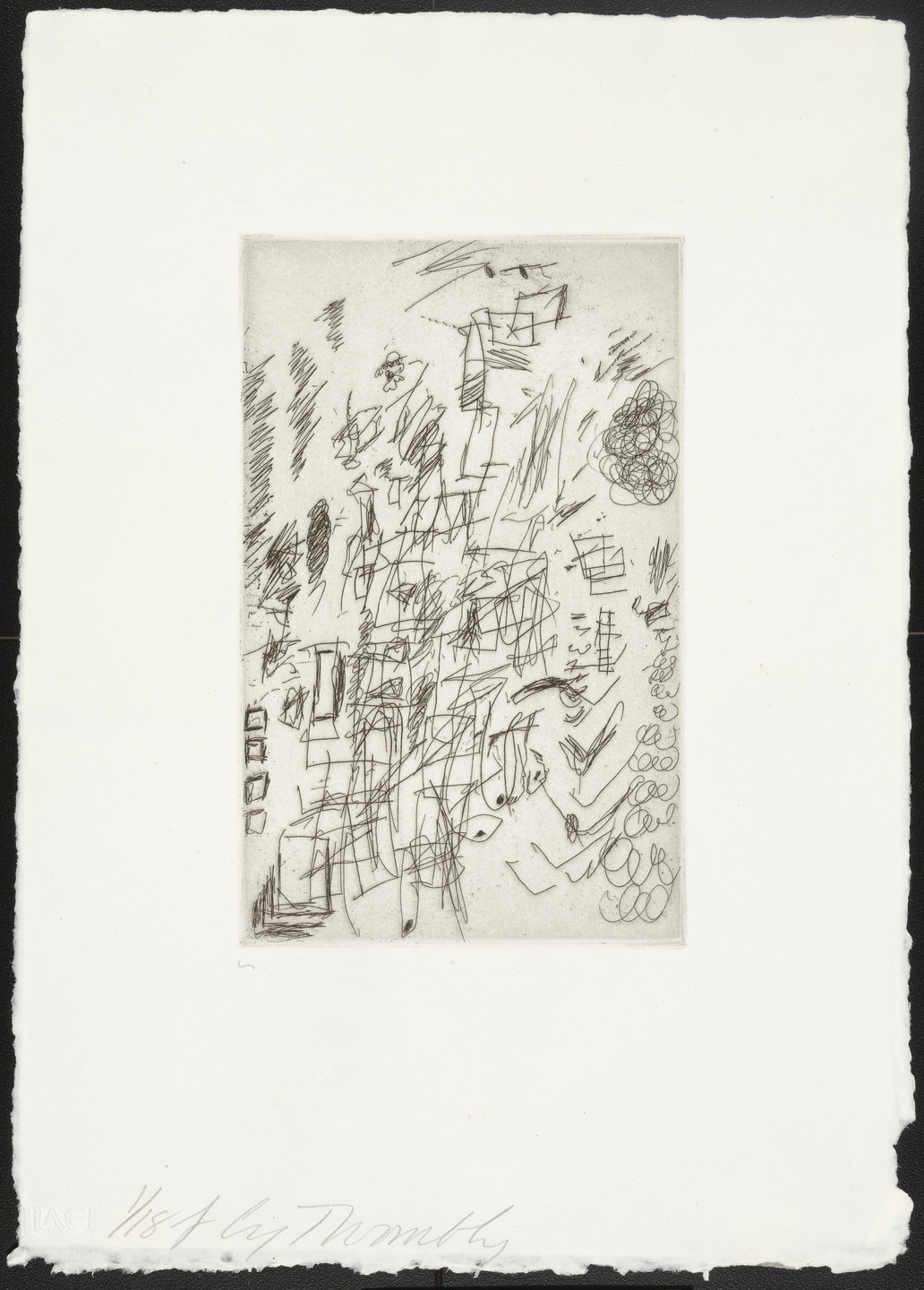 Cy Twombly: SKETCHES 1967 / (Etchings are inscribed “a” “b” “c” “d” “e” and “f”) / Paper size 22 x 31 cm / Edition 18 (1-18) / Bastian 17.