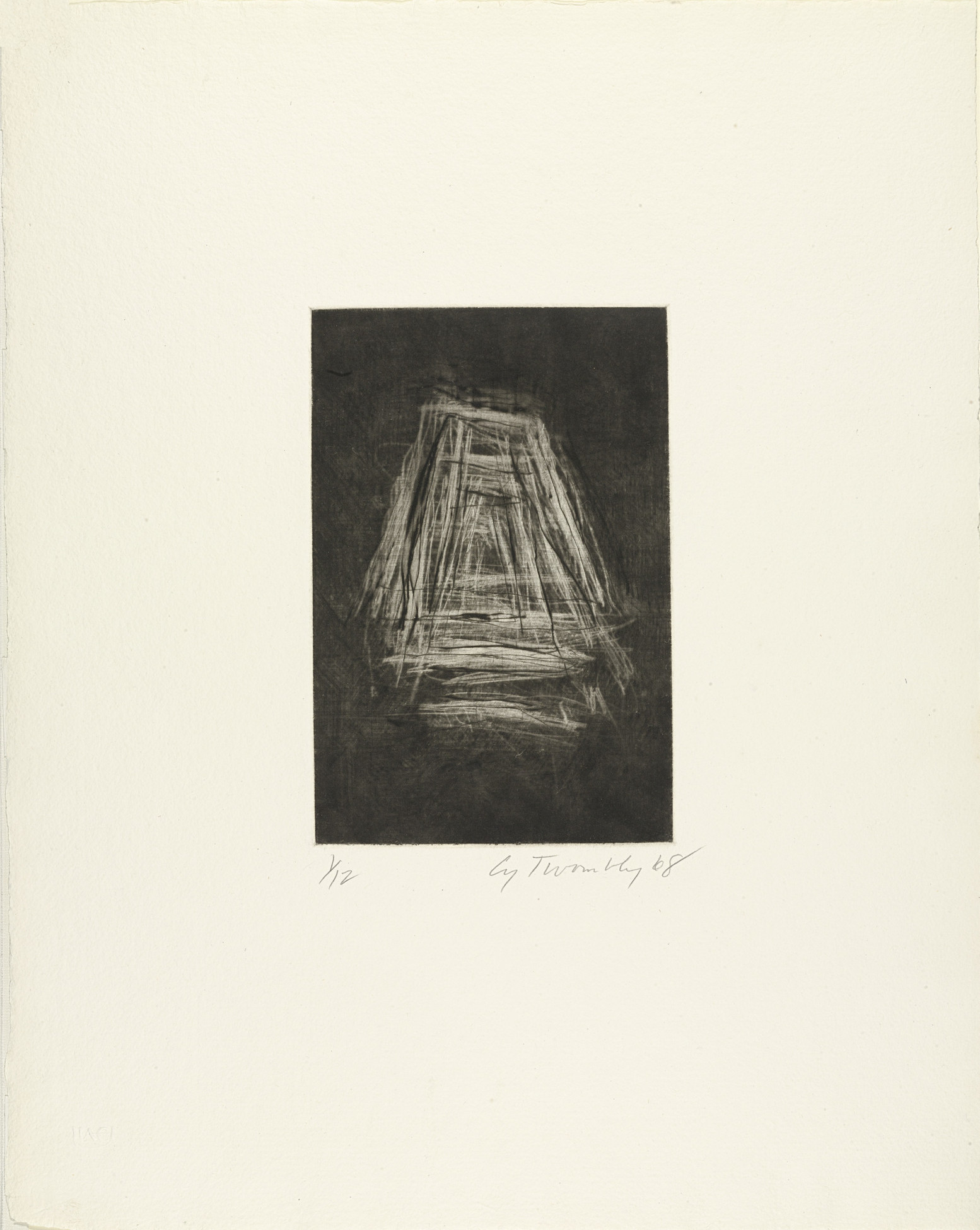 Cy Twombly: UNTITLED 1968 / Mezzotint and drypoint / Paper size 50.8 x 40.5 cm / Edition 12 (1-12) / Bastian 19.