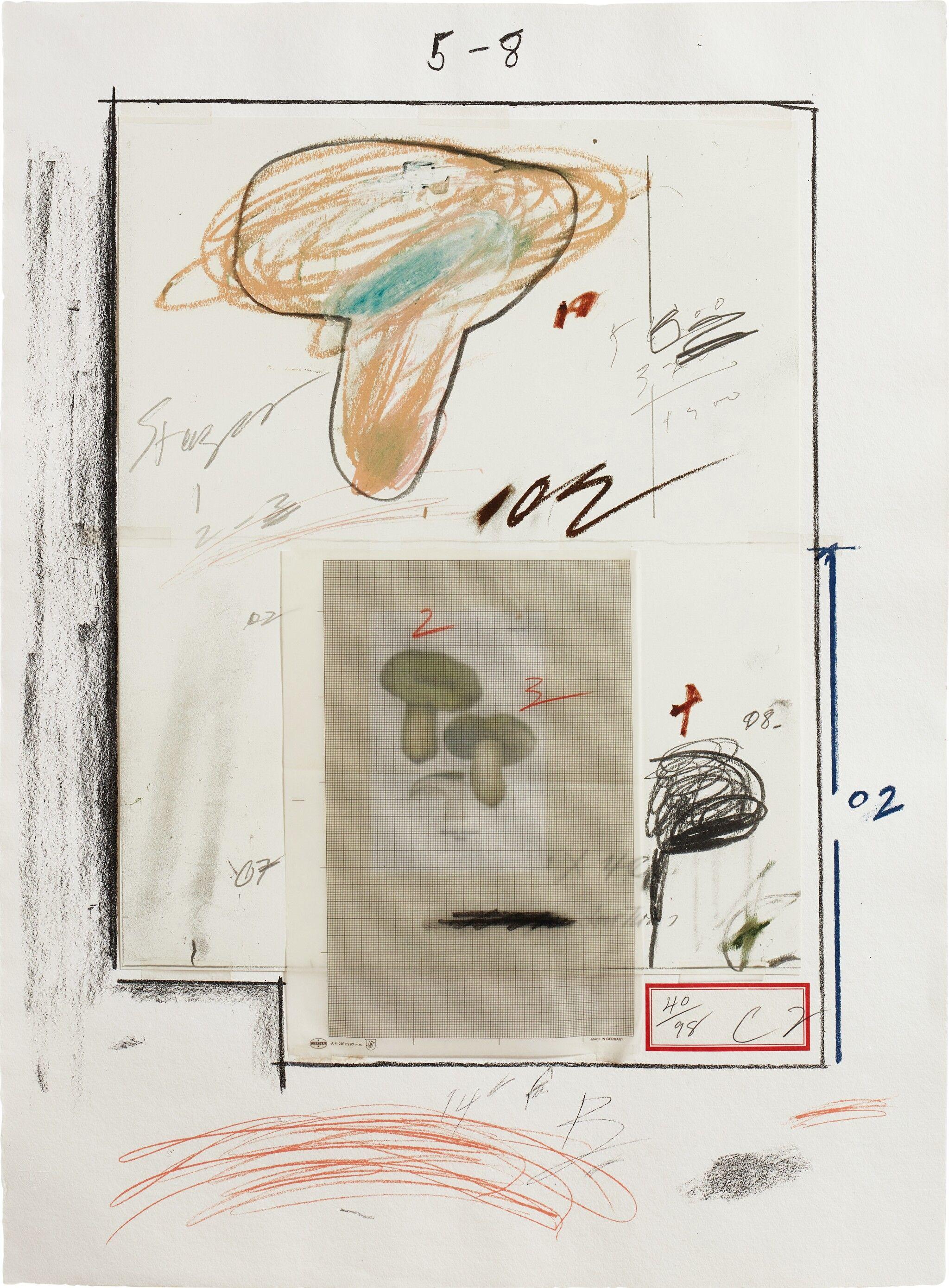 Cy Twombly: NATURAL HISTORY PART I NO.III / Mixed media technique: lithograph, grano-lithograph, collotype, photochrome with collage and drawing by the artist. / Paper size 76 x 56 cm / Edition 98 (1–98) / Bastian 44.
