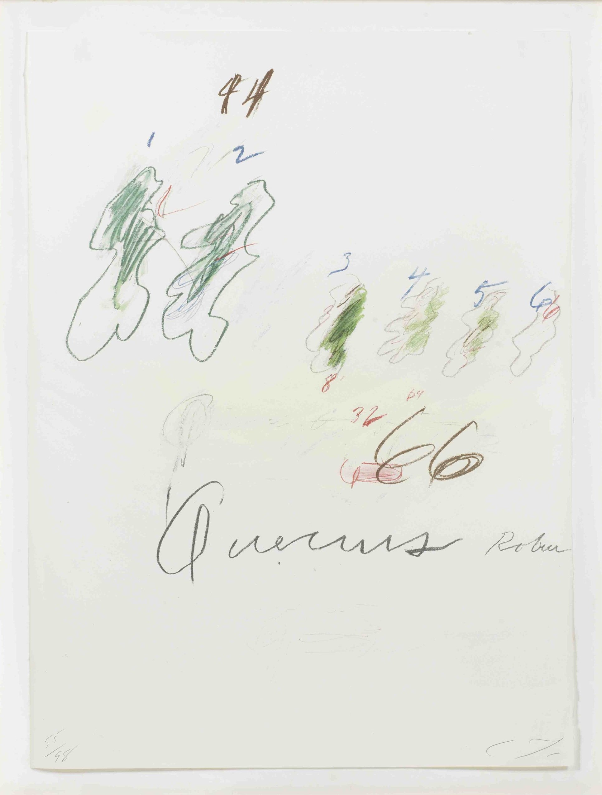 Cy Twombly: NATURAL HISTORY PART II QUERCUS ROBUR / Mixed media technique: lithograph, grano-lithograph, collotype / Paper size 76 x 56.5 cm / Edition 98 (1–98) / Bastian 54.