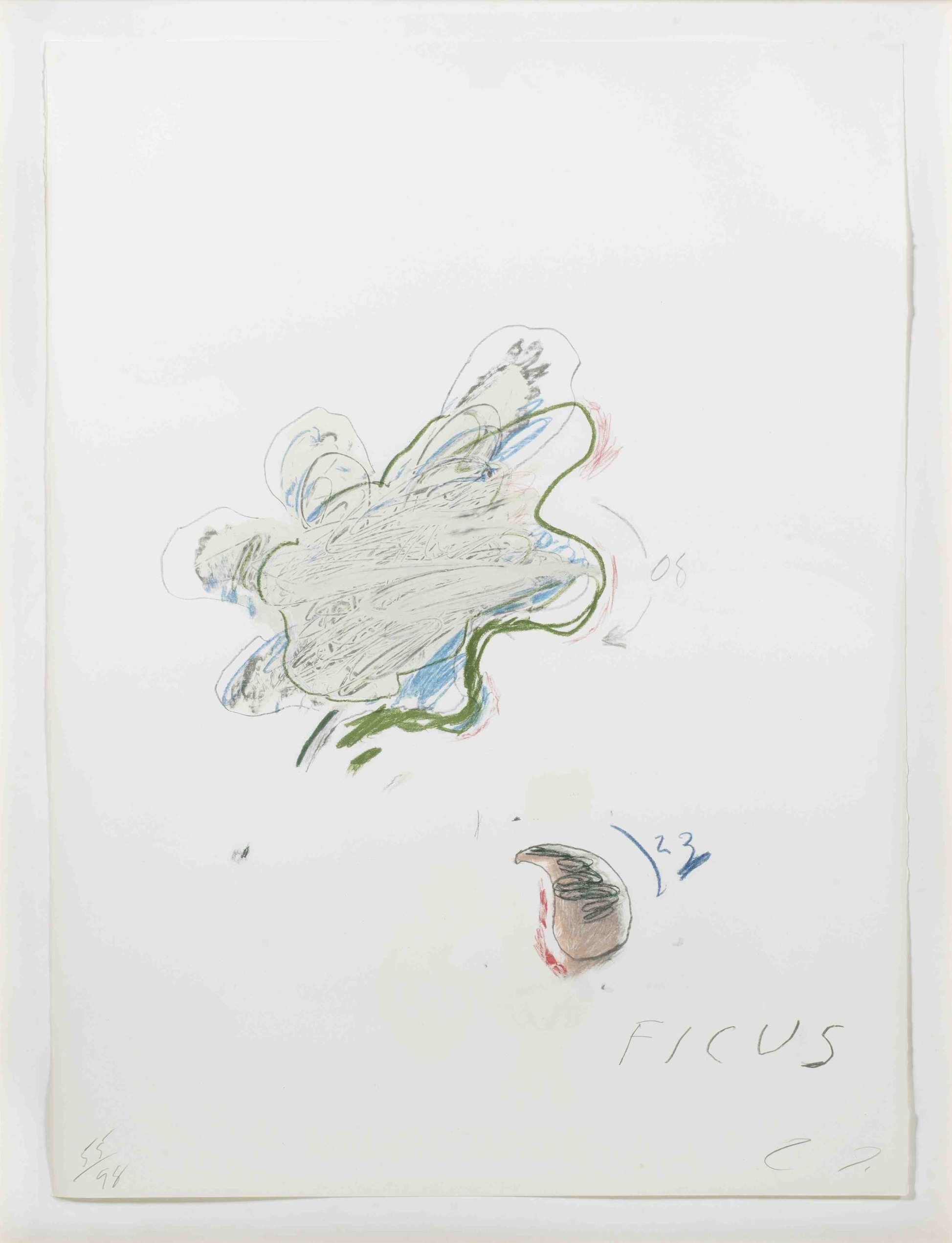 Cy Twombly: NATURAL HISTORY PART II FICUS CARICA / Mixed media technique: lithograph, grano-lithograph, collotype / Paper size 76 x 56.5 cm / Edition 98 (1–98) / Bastian 59.