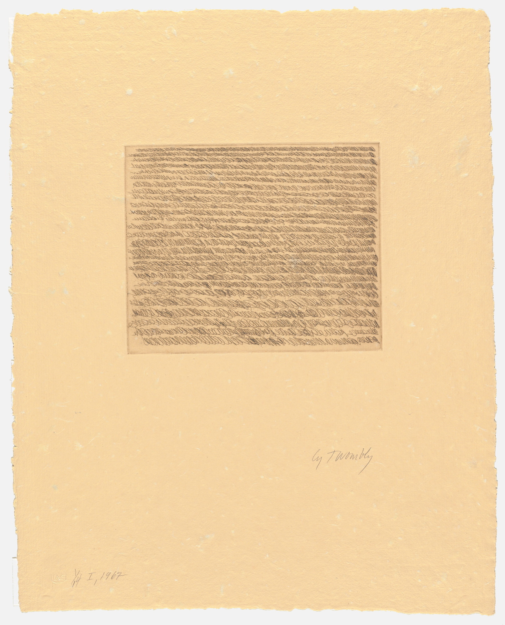 Cy Twombly: NOTE I 1967 / Etching [one plate] / Paper size 65 x 51 cm / Edition 14 (1-14) Bastian 6.