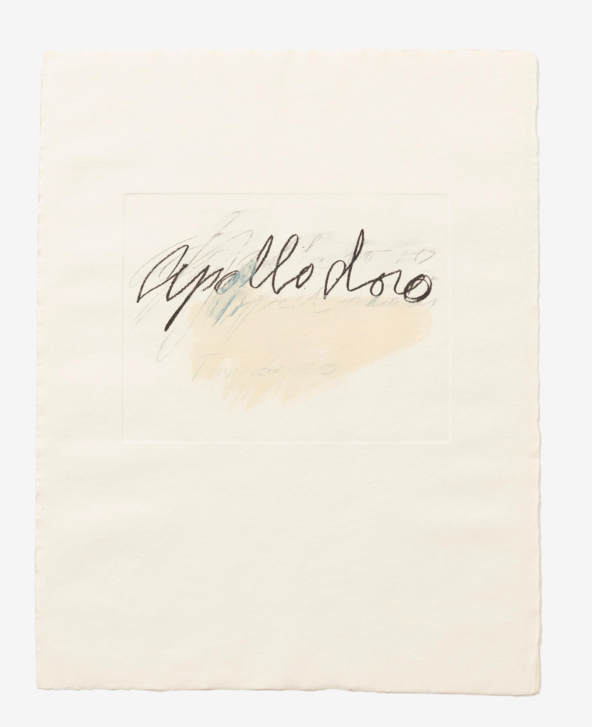 Cy Twombly: SIX LATIN WRITERS AND POETS APOLLODORO / Mixed media technique: Lithograph and transfer sheets for stone lithography, paper embossment [last process] / Paper size 65.5 x 50.7 cm / Edition 60 (1–60) / Bastian 64.