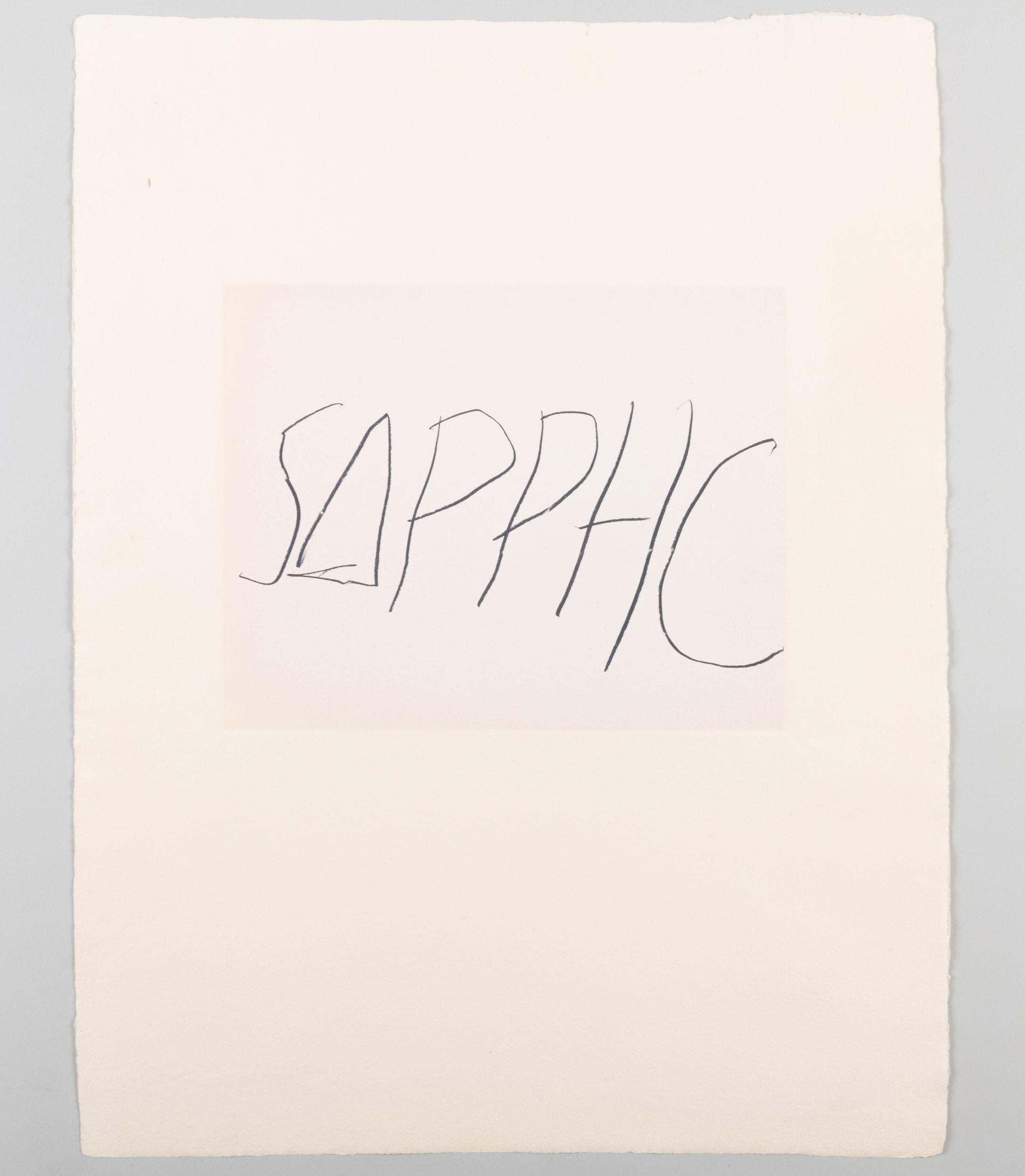 Cy Twombly: FIVE GREEK POETS AND A PHILOSOPHER SAPPHO / Mixed media technique: Lithograph and transfer sheets for stone lithography, paper embossment [last process] / Paper size 65 x 50.5 cm / Edition 60 (1–40) / Bastian 69.