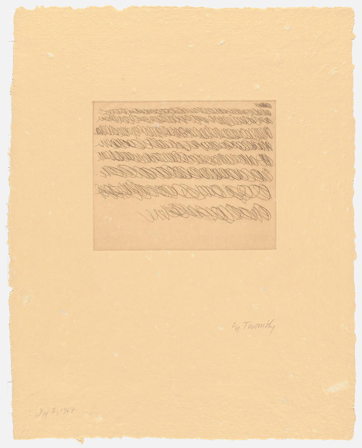 Cy Twombly: NOTE II 1967 / Etching [one plate] / Paper size 65 x 51 cm / Edition 14 (1-14) Bastian 7. 