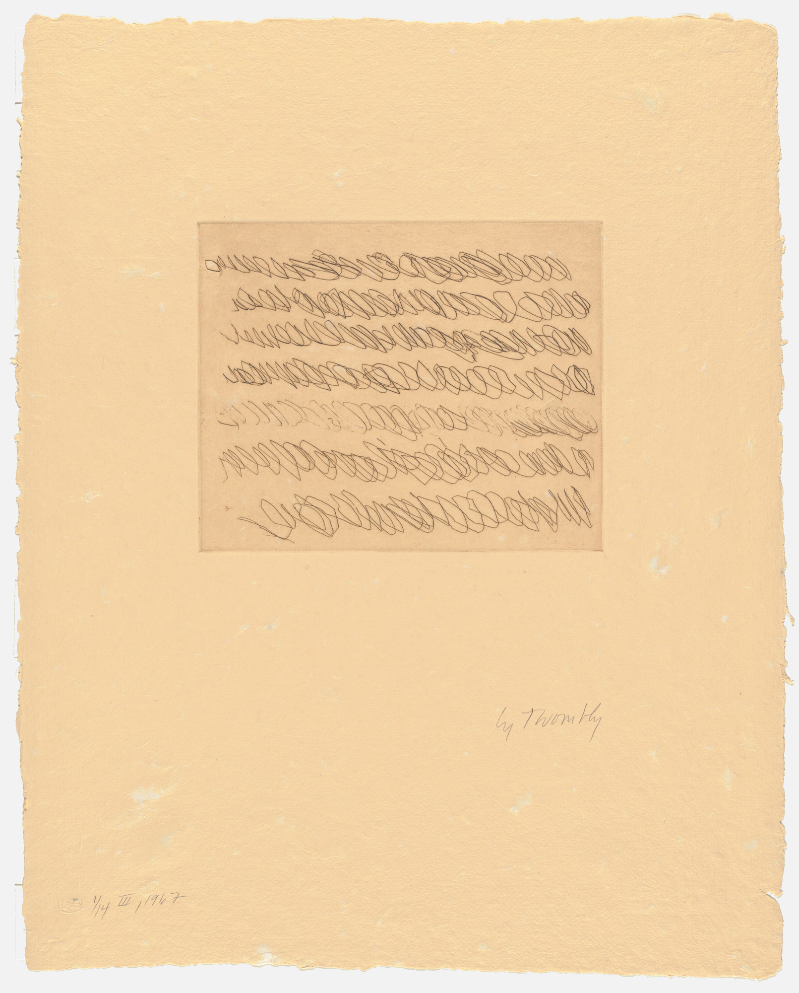 Cy Twombly: NOTE III 1967 / Etching [one plate] / Paper size 65 x 51 cm / Edition 14 (1-14) Bastian 8.