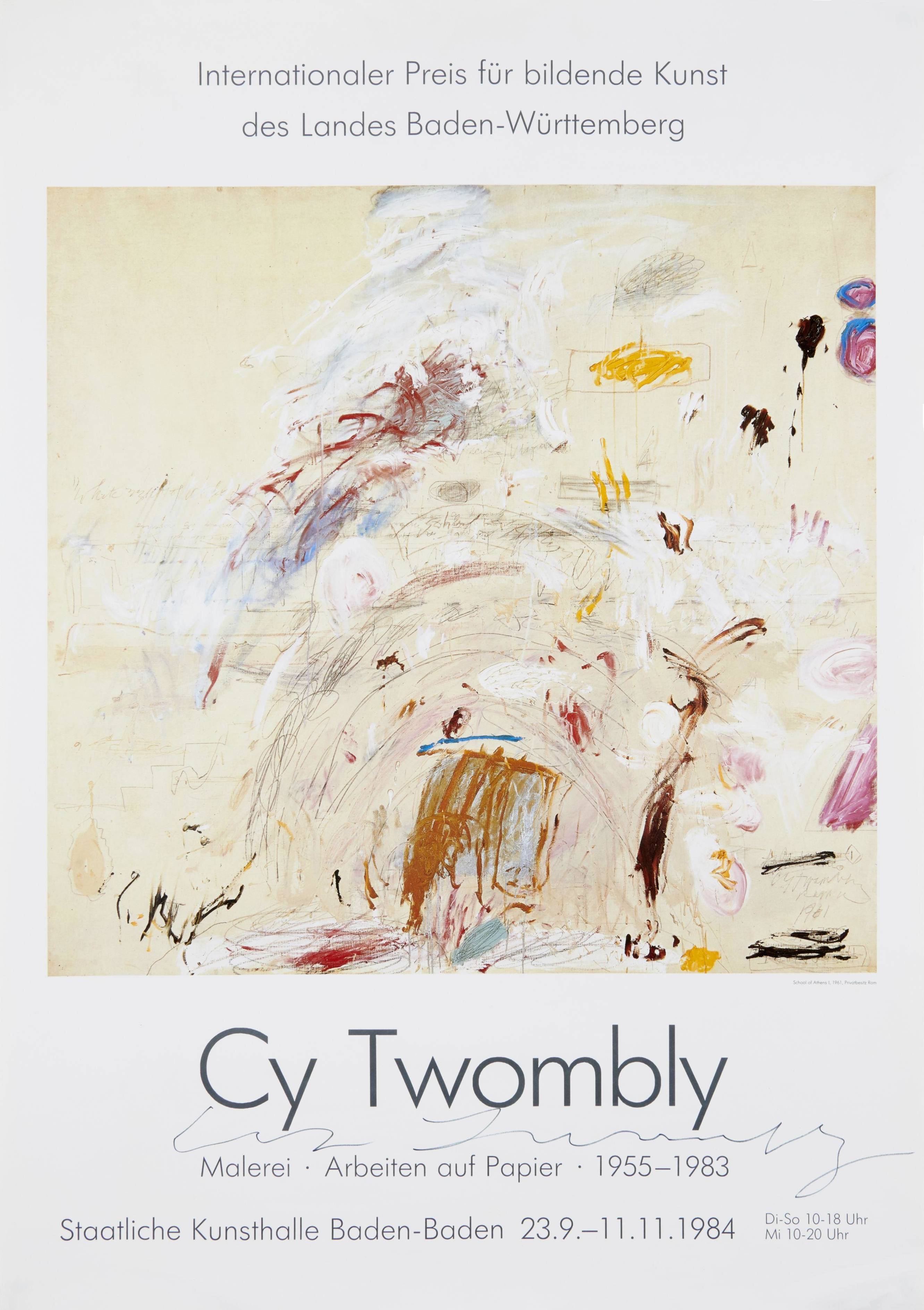 Cy Twombly: Malerei, Arbeiten auf Papier 1955–1983, Staatliche Kunsthalle Baden-Baden, 23 Sept.–11 Nov. 1984