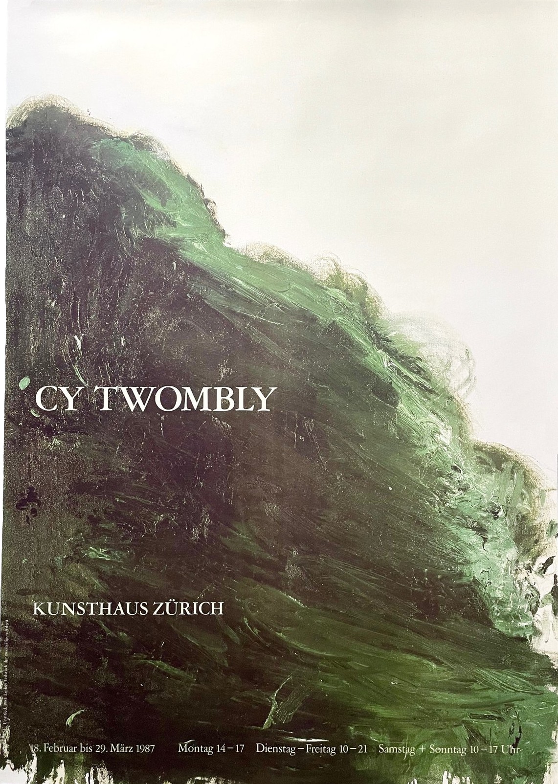 Cy Twombly: Bilder, Arbeiten auf Papier, Skulpturen, Zurich Kunsthaus, Zurich, 18 Feb.–29 Match 1987